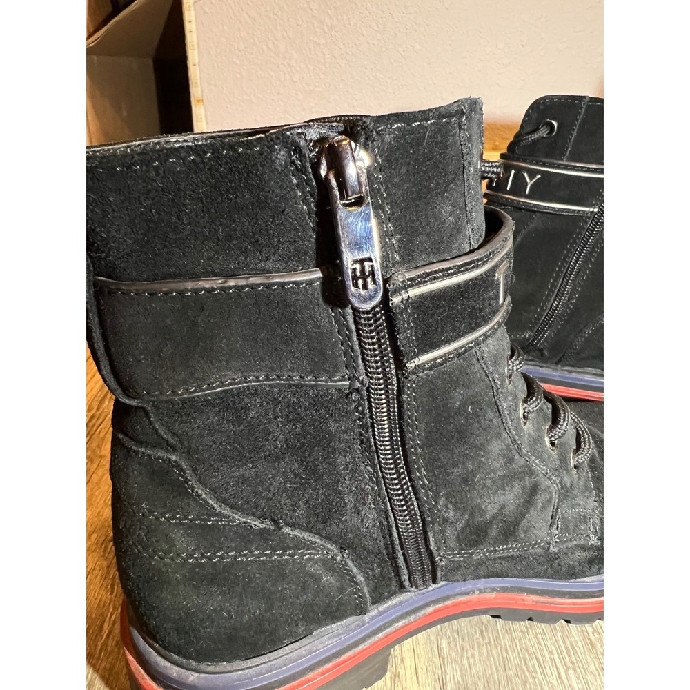 Tommy Hilfiger Black Suede Combat Boots Women's 9 Moto Lace-Up Zipper Ankle - Picture 5 of 8